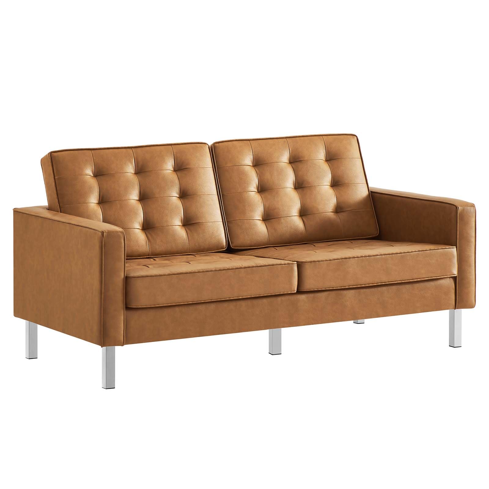 Modway Eei-3388 Loft Tufted Button Faux Leather Upholstered Loveseat In Silver Tan